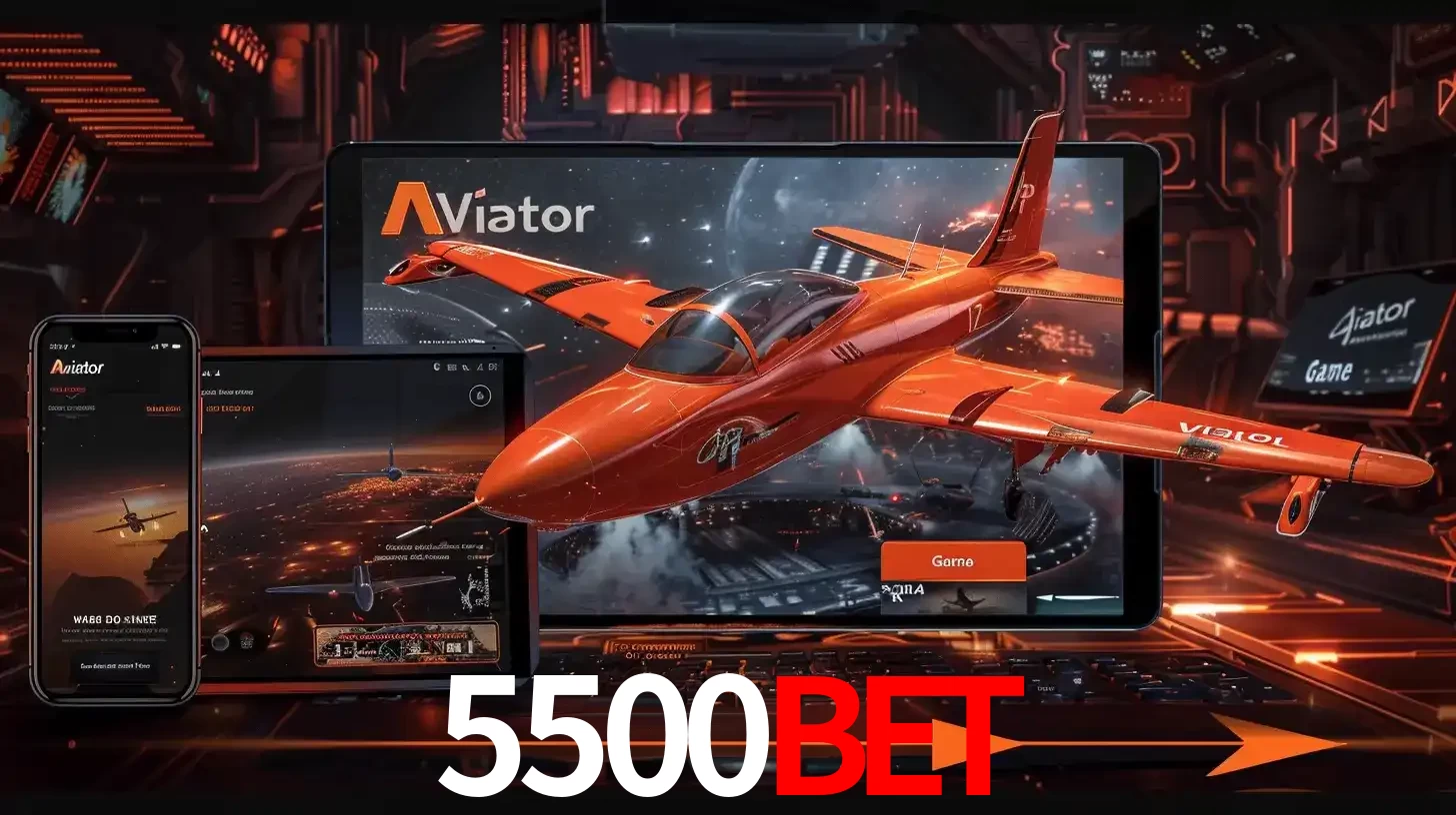 Apresentação tecnológica do jogo Aviator com um avião saindo da tela de um tablet, demonstrando a experiência imersiva em múltiplos dispositivos no 5500bet.