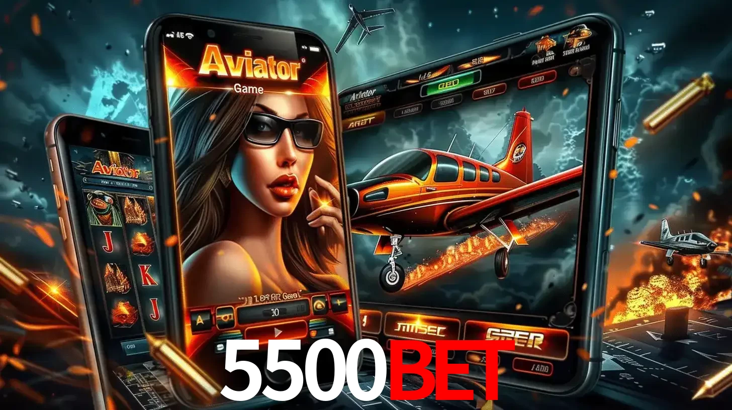 O popular jogo de apostas Aviator exibido em vários celulares e tablets, mostrando a interface emocionante e a ação de voo disponíveis para jogar agora no 5500bet.