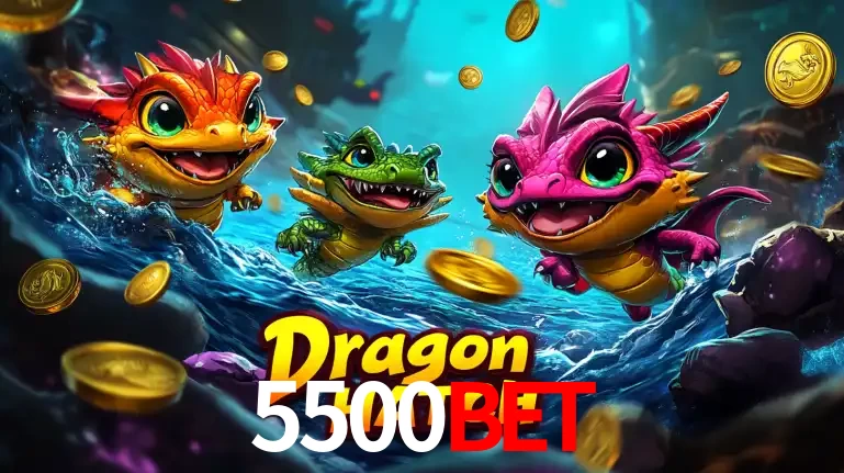 Arte promocional do jogo Dragon Hatch com três adoráveis dragões bebês nadando entre moedas de ouro, um dos slots mais divertidos para jogar no cassino 5500bet.