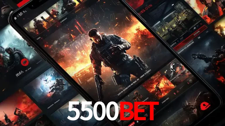 Tela de um celular exibindo uma galeria de jogos de tiro com temática militar, mostrando a variedade de e-sports disponíveis para apostas na plataforma de entretenimento 5500bet.