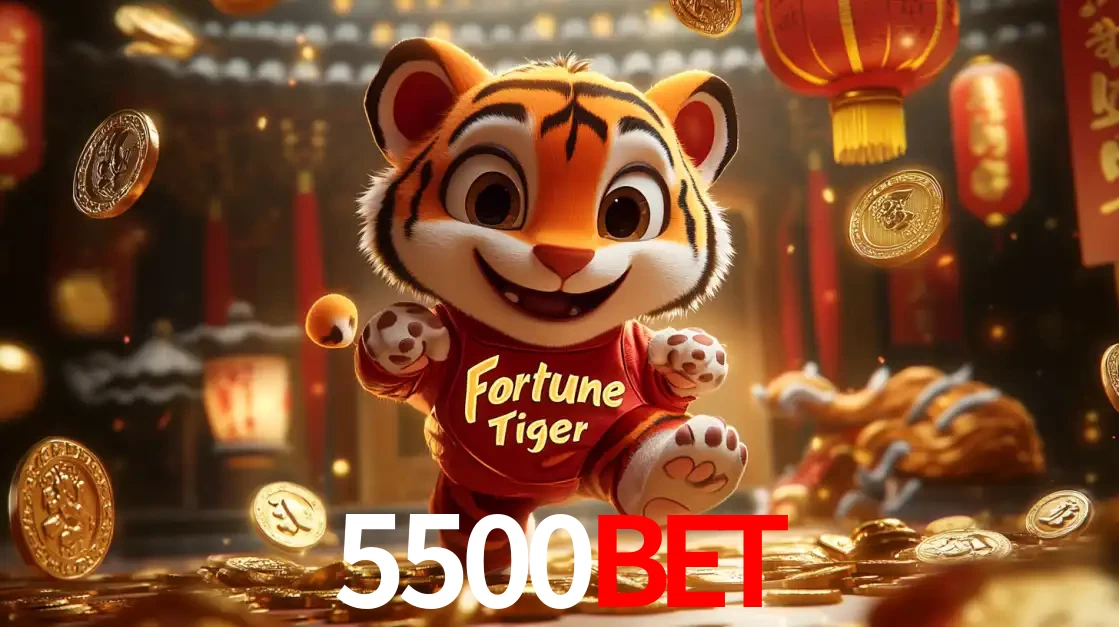 O alegre personagem do Fortune Tiger correndo sobre um caminho de moedas de ouro, simbolizando os grandes prêmios e a diversão do popular jogo de slot do 5500bet.